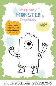flat design vector drawing a monster funny character printable for kids activity