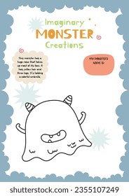 flat design vector drawing a monster funny character printable for kids activity