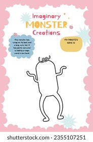 flat design vector drawing a monster funny character printable for kids activity
