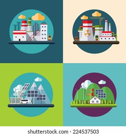 Flat design vector ecology concept icons set for environment, green energy and nature pollution designs