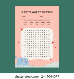 flat design vector english crossword activity printable worksheet for kids fun education