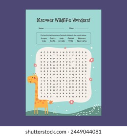 flat design vector english crossword activity printable worksheet for kids fun education