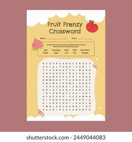 flat design vector english crossword activity printable worksheet for kids fun education