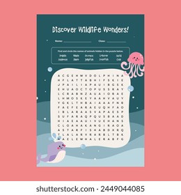 flat design vector english crossword activity printable worksheet for kids fun education