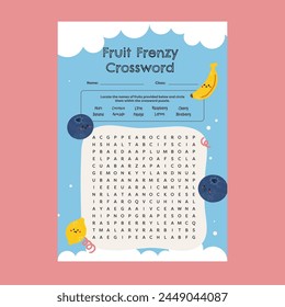 flat design vector english crossword activity printable worksheet for kids fun education