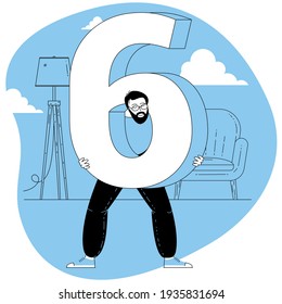 Flat design vector figure symbols set. People holding number signs on various indoor and outdoor backgrounds.