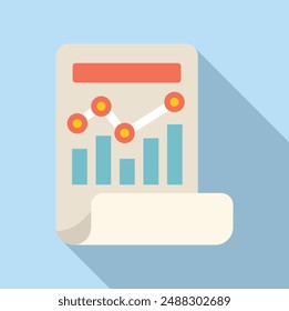 Vector de diseño plano de un documento de informe financiero con gráfico de barras y marcadores de tendencia
