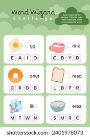 flat design vector first alphabet worksheet printable for kids education 