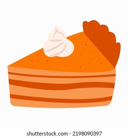 Flat design vector food icon pumpkin pie. Piece of traditional thanksgiving pumpkin pie.