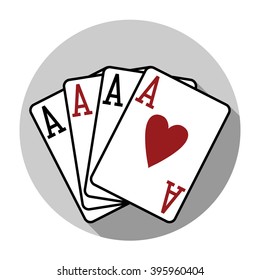 Flat design vector four aces playing cards icon, isolated