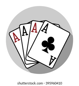 Flat design vector four aces playing cards icon, isolated