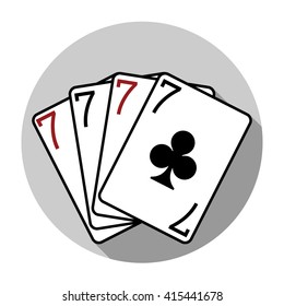 Flat design vector four sevens playing cards icon, isolated