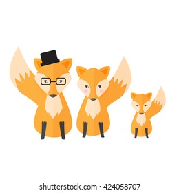 flat design vector  of fox family