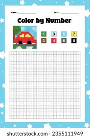 flat design vector fun coloring by number printable for kids activity