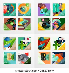 Flat design vector geometric info banners, web boxes, infographic templates. Squares and triangles