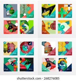 Flat design vector geometric info banners, web boxes, infographic templates. Squares and triangles