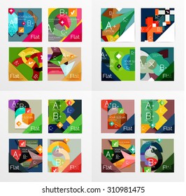 Flat design vector geometric info banners, web boxes, infographic templates. Squares and triangles