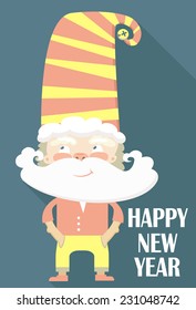 Flat Design Vector Gnome. Greeting Card.