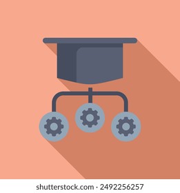 Flat design vector of a graduation cap connected to gears, symbolizing education and innovation