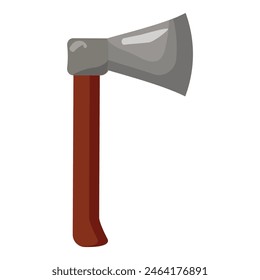 Flat design vector graphic of an axe with a brown handle and gray blade, isolated on white