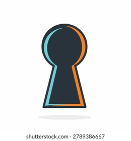 A flat design vector graphic featuring a dark keyhole shape with a dual colored cyan and orange outline isolated on a white background