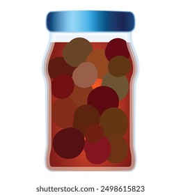 Flat design vector graphic of a glass jar filled with assorted spice balls