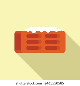 Flat design vector graphic of a red brick wall topped with snow on a warm background