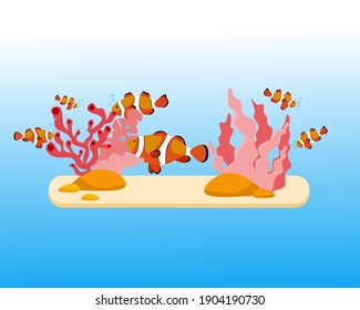 flat design vector of group of clown fish and coral for marine life theme.