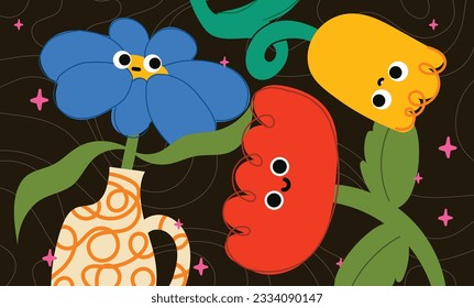 flat design vector hand draw flower vase cute bold vibrant color have a nice day best wishes greeting card