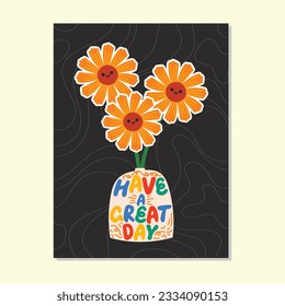 flat design vector hand draw flower vase cute bold vibrant color have a nice day best wishes greeting card