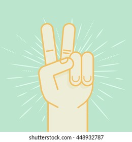 Flat design vector hand peace or victory sign gesture. Two fingers up concept for winning sign, peace symbol.