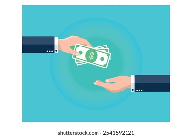 Vetor de design plano de mão transferindo dinheiro para outro, criativo vetor de design plano de mão entregando fundos