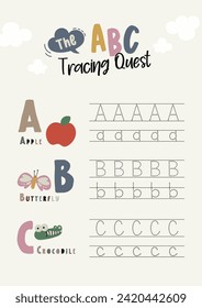 flat design vector handwriting ABC alphabet flashcard printable for kids activity