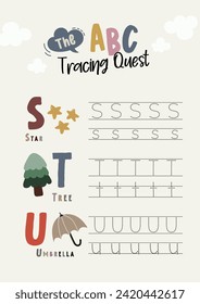 flat design vector handwriting ABC alphabet flashcard printable for kids activity