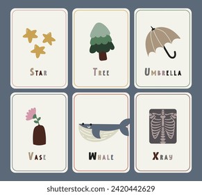 flat design vector handwriting ABC alphabet flashcard printable for kids activity