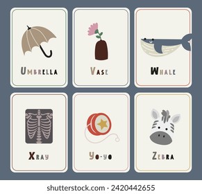 flat design vector handwriting ABC alphabet flashcard printable for kids activity