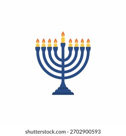 flat design vector of Hanukkah Menorah with Nine Lit Candles on White Background