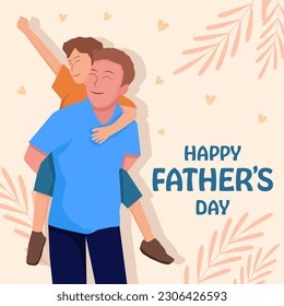 flat design vector happy father's day illustration with the father carrying the son