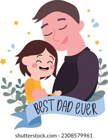 flat design vector happy fathers day best dad ever daddy daughter