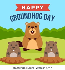 flat design vector happy groundhog day illustration