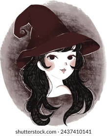 flat design vector happy kids witch drawing illustration