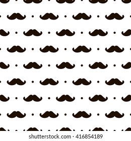 Flat Design, Vector Hipster Moustache Monochrome Seamless Pattern Background.
