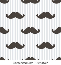 Flat design, vector hipster moustache and stripes seamless pattern background.