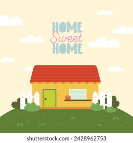 flat design vector home house cute kawaii drawing