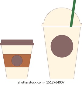 Flat design vector of a hot coffee cup and a cool beverage container