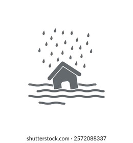 The flat design vector of the house was flooded due to heavy rain.