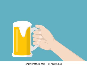 Flat design vector of human hand holding a cup of beer