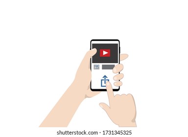 Flat design vector of human hand sharing video file on social network, online application, digital content