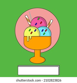 a flat design vector ice cream and there is an empty space can be edited and can be a logo can also be a sticker design