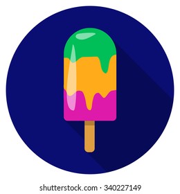 Flat design vector ice cream icon with long shadow, isolated.